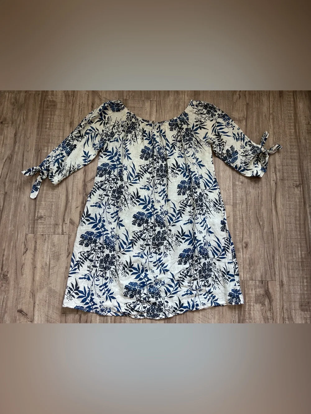 100% linen made in Italy Blue Floral dress summer romantic flower lagenlook - Picture 8 of 10